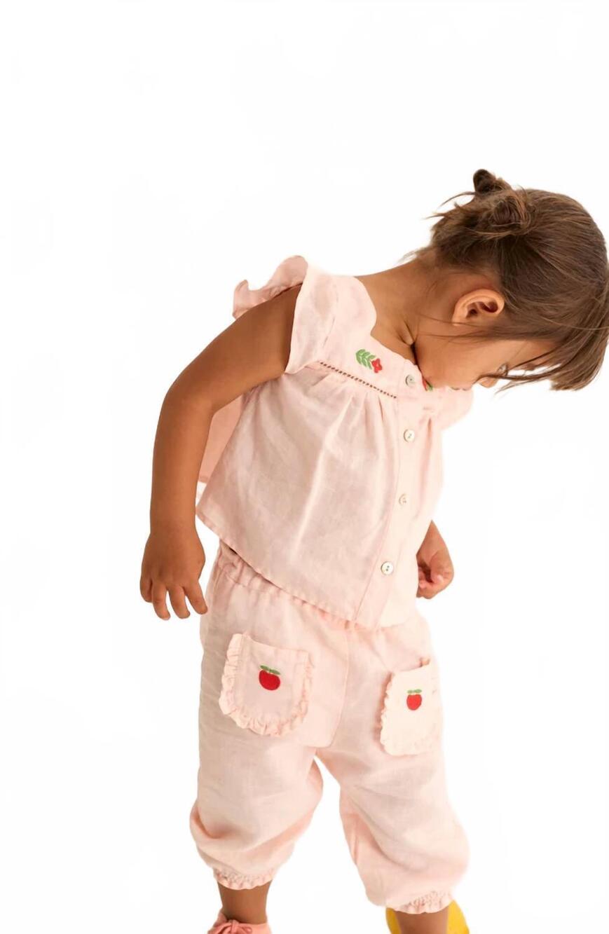 NEW MY LITTLE COZMO girls cotton linen ruffle pants in cloud pink